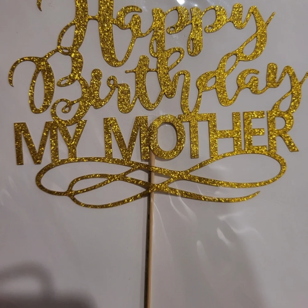Happy Birthday Cake Topper for Mother Gold Glitter